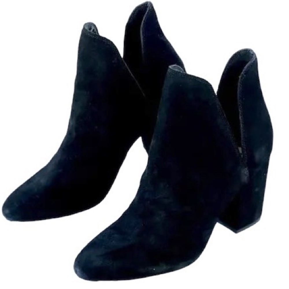 Steve Madden Black Suede Bootie Rookie Cut-out ankle boots Chunky Block Heels, 6